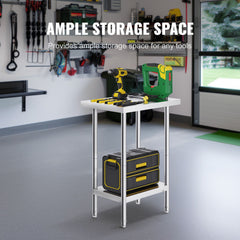 Stainless Steel Prep Table, 24 x 18 x 34 Inch, Heavy Duty Metal Worktable with 3 Adjustable Height Levels, Commercial Workstation for Kitchen Garage Restaurant Backyard