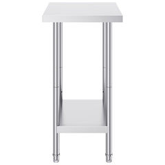 Stainless Steel Prep Table, 24 x 18 x 34 Inch, Heavy Duty Metal Worktable with 3 Adjustable Height Levels, Commercial Workstation for Kitchen Garage Restaurant Backyard