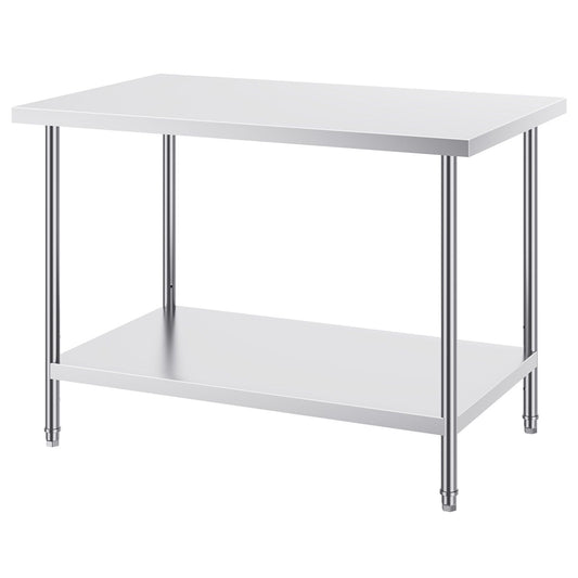 Stainless Steel Prep Table, 30 x 48 x 34 Inch, Heavy Duty Metal Worktable with 3 Adjustable Height Levels, Commercial Workstation for Kitchen Garage Restaurant Backyard
