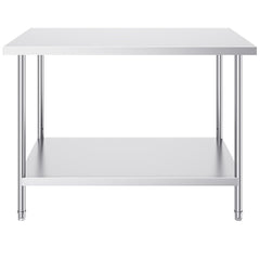 Stainless Steel Prep Table, 30 x 48 x 34 Inch, Heavy Duty Metal Worktable with 3 Adjustable Height Levels, Commercial Workstation for Kitchen Garage Restaurant Backyard