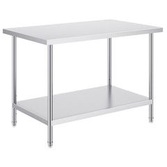 Stainless Steel Prep Table, 30 x 48 x 34 Inch, Heavy Duty Metal Worktable with 3 Adjustable Height Levels, Commercial Workstation for Kitchen Garage Restaurant Backyard