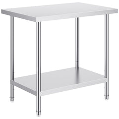 Stainless Steel Prep Table, 24 x 36 x 34 Inch, Heavy Duty Metal Worktable with 3 Adjustable Height Levels, Commercial Workstation for Kitchen Garage Restaurant Backyard