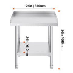 Stainless Steel Work Table, 24 x 24 x 26 Inch Commercial Food Prep Worktable, 3-Sided Backsplash Heavy Duty Prep Worktable, Metal Work Table with Adjustable Height for Restaurant Home Hotel