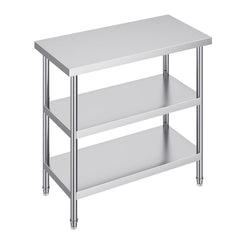 Stainless Steel Food Prep Table, 18 x 36 x 34 Inch Commercial Kitchen Worktable, with 2 Adjustable Undershelf, Heavy Duty Prep Table Metal Work Table for BBQ, Kitchen, Home, and Garage