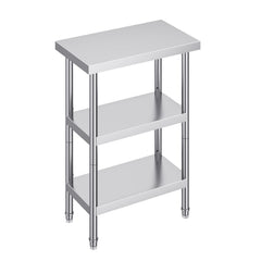 Stainless Steel Food Prep Table, 14 x 24 x 34 Inch Commercial Kitchen Worktable, with 2 Adjustable Undershelf, Heavy Duty Prep Table Metal Work Table for BBQ, Kitchen, Home, and Garage