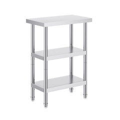 Stainless Steel Food Prep Table, 14 x 24 x 34 Inch Commercial Kitchen Worktable, with 2 Adjustable Undershelf, Heavy Duty Prep Table Metal Work Table for BBQ, Kitchen, Home, and Garage