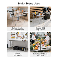 Stainless Steel Kitchen Bench Folding Commercial Prep Table 1220x610 mm