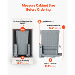 Pullout Trash Can for Kitchen Cabinets, Garbage Waste Recycling Bin, Under Mount Waste Container, with Heavy Duty Metal Soft Close Sliding System and Door Kit, for Sink, Under Counter