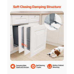 Pullout Trash Can for Kitchen Cabinets, Garbage Waste Recycling Bin, Under Mount Waste Container, with Heavy Duty Metal Soft Close Sliding System and Door Kit, for Sink, Under Counter