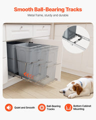 Pullout Trash Can for Kitchen Cabinets,Double Under Sink Garbage Waste Recycling Bin, Under Mount Waste Container, with Heavy Duty Metal Full Extension Sliding System and Handle