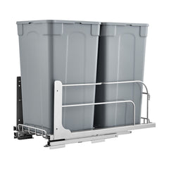 Pull-Out Trash Can, 27 QT x2 Double Under Mount Kitchen Waste Container, Heavy Duty Garbage Recycling Bin with Door Kit and Soft Close Slide, for Kitchen Cabinet, Sink, Under Counter (Grey)