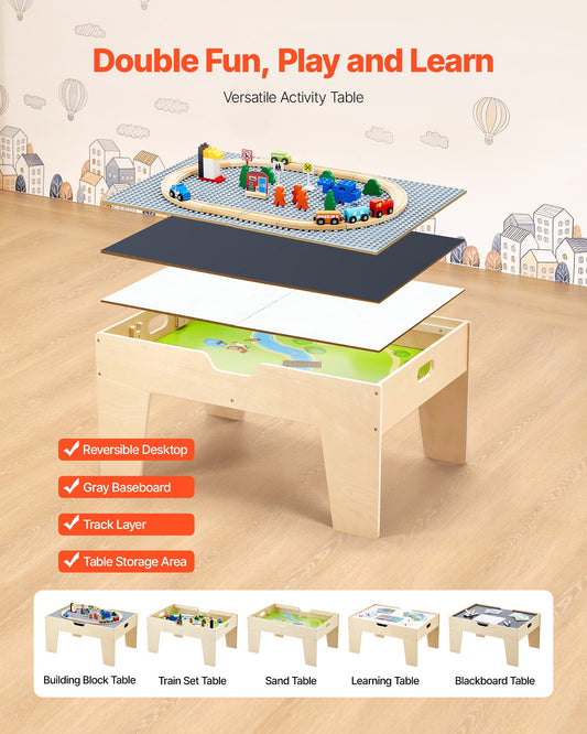 Multi-Purpose Activity Play Table 290 Building Bricks & 30 PCS Accessories