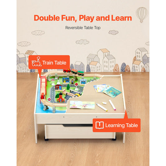 Train Table 100 PCS Wooden Kids Activity Table with Rolling Storage Drawer