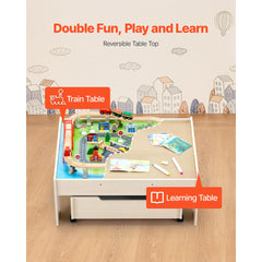 Train Table 100 PCS Wooden Kids Activity Table with Rolling Storage Drawer