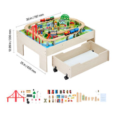 Train Table 100 PCS Wooden Kids Activity Table with Rolling Storage Drawer