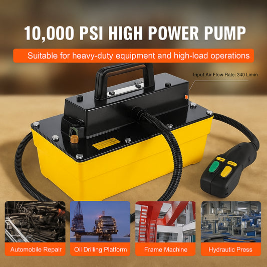 10,000PSI Air Hydraulic Pump, 2.3 L Reservoir, NPT 3/8 In Oil Outlet, NPT 1/4 In Inlet, Air Actuated Foot Pump with Remote Control Actuator, for Automobile Frame Machine & Hydraulic Press