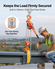 Manual Lever Chain Hoist, 6T 6000KG Capacity Heavy Duty Come Along, 6M Lift G80 Alloy Steel Chain With Dual Pawl Mechanical Brake, 360° Rotating Hooks, for Warehouse Construction Garage