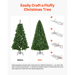 Christmas Tree, 1.8m Artificial Xmas Tree, Full Holiday Decor Trees with 1250 Branch Tips & Sturdy Metal Base for Home Party Office Decoration
