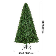 Christmas Tree, 1.8m Artificial Xmas Tree, Full Holiday Decor Trees with 1250 Branch Tips & Sturdy Metal Base for Home Party Office Decoration