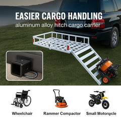 50 x 29.5 x 8.7 in Hitch Cargo Carrier, 500lb Capacity Trailer Hitch Mount Aluminum Cargo Basket with Folding Ramp, Luggage Carrier Rack Fits 2" Hitch Receiver for SUV Truck Pickup Camping