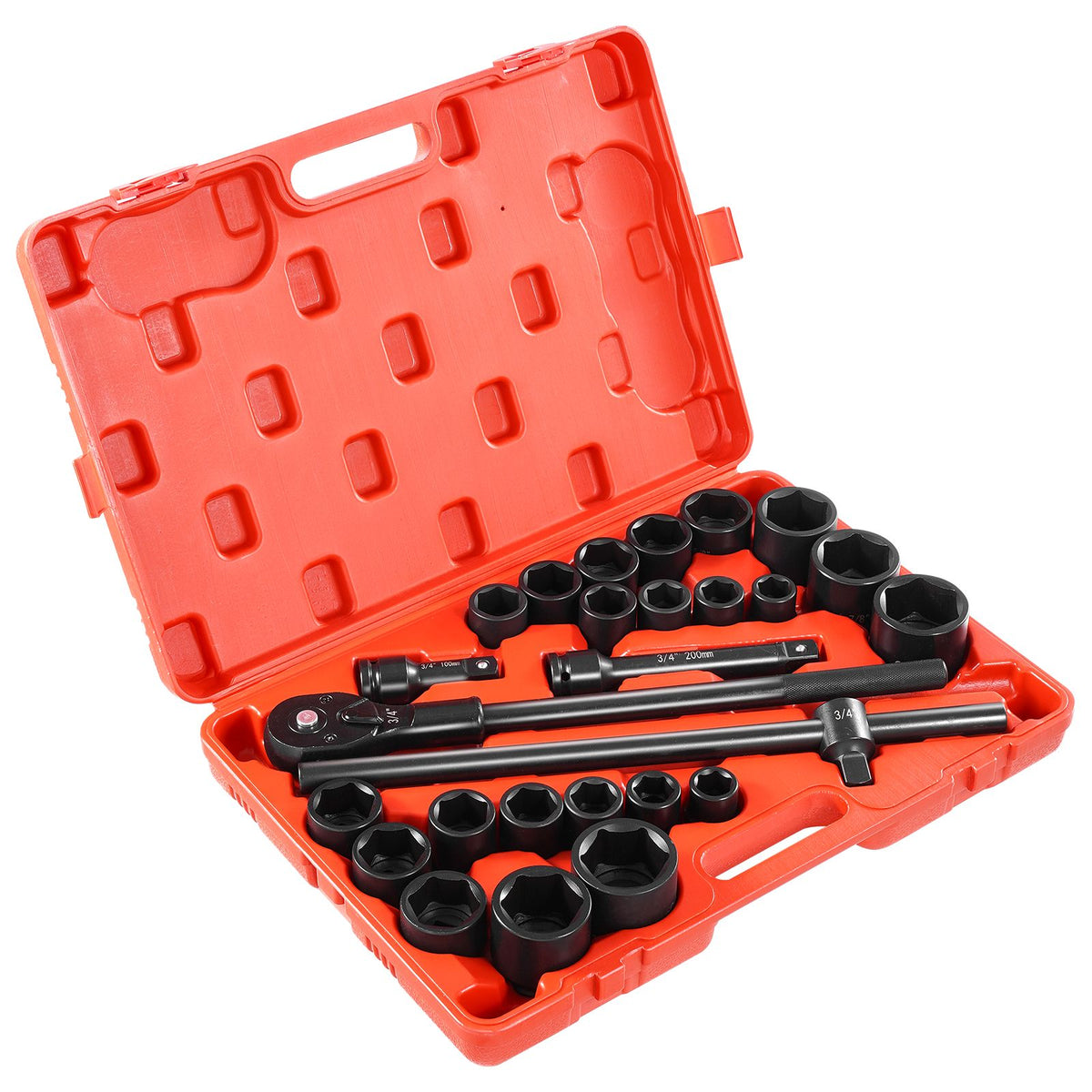 Impact Socket Set 3/4 Inches 27 Piece SAE 7/8 to 2 Inches and Metric 22 to 50 mm