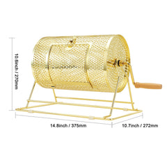 Raffle Drum, 11.6 x Ø7.48 inch Brass Plated Raffle Ticket Spinning Cage, Holds 2500 Tickets or 100 Ping Pong Balls, Metal Lottery Spinning Drawing with Wooden Turning Handle, for Bingo Ballot Pa