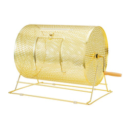 Raffle Drum, 16.1 x Ø12 inch Brass Plated Raffle Ticket Spinning Cage, Holds 5000 Tickets or 200 Ping Pong Balls, Metal Lottery Spinning Drawing with Wooden Turning Handle, for Bingo Ballot Part