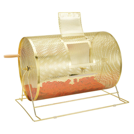 Raffle Drum, 14.8 x Ø21.26 inch Brass Plated Raffle Ticket Spinning Cage, Holds 10000 Tickets or 300 Ping Pong Balls, Metal Lottery Spinning Drawing with Wooden Turning Handle, for Bingo Ballot