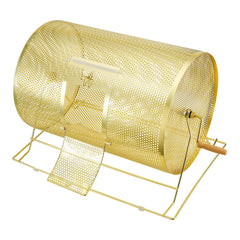Raffle Drum, 14.8 x Ø21.26 inch Brass Plated Raffle Ticket Spinning Cage, Holds 10000 Tickets or 300 Ping Pong Balls, Metal Lottery Spinning Drawing with Wooden Turning Handle, for Bingo Ballot