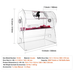 Acrylic Raffle Drum, Holds 2500 Tickets or 100 Raffle Balls, Professional Raffle Ticket Spinning Cage with 2 Keys, Transparent Lottery Spinning Drawing, Raffle Ticket Box for Lottery Games Bingo