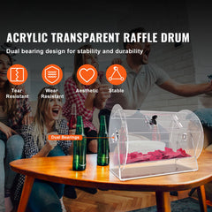 Acrylic Raffle Drum, Holds 5000 Tickets or 200 Raffle Balls, Professional Raffle Ticket Spinning Cage with 2 Keys, Transparent Lottery Spinning Drawing, Raffle Ticket Box for Lottery Games Bingo