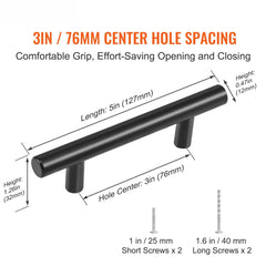 30 Pack Cabinet Pulls, 3in / 76mm Center to Center Slim Kitchen Cabinet Drawer, Stainless Steel Modern Kitchen Cupboard Door Handles for Kitchen Bathroom Bar Hardware Matte Black