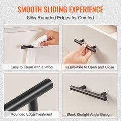 30 Pack Cabinet Pulls, 3in / 76mm Center to Center Slim Kitchen Cabinet Drawer, Stainless Steel Modern Kitchen Cupboard Door Handles for Kitchen Bathroom Bar Hardware Matte Black