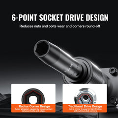 1/2" Drive Impact Socket Set, 11 Piece Deep Socket Set SAE 3/8"-1", 6 Point CR-V Alloy Steel for Auto Repair, Easy-to-Read Size Markings, Rugged Construction, Includes Storage Case
