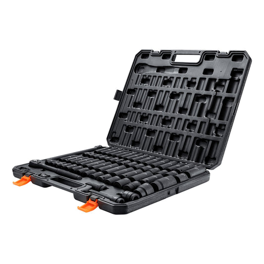 1/2" Drive Impact Socket Set, 65 Piece Socket Set SAE 3/8" to 1-1/4" and Metric 10-24mm, 6 Point Cr-V Alloy Steel for Auto Repair, Rugged Construction, Easy-to-Read Size Markings, Storage Case