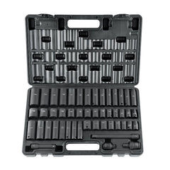 3/8" Drive Impact Socket Set, 48 Piece Socket Set SAE （5/16" -3/4"） & Metric （8-22mm）6 Point Cr-V Drive Extension Bar Universal Joint & Power Drill Adapter Includes Storage Case