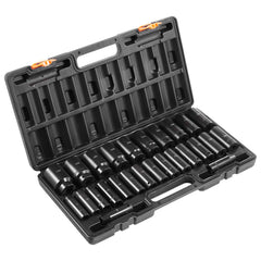 Impact Sockets Set 1/2 Inch Drive 26 PCS Metric 10mm - 36mm Deep 6-Point Set