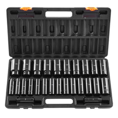 Impact Sockets Set 1/2 Inch Drive 26 PCS Metric 10mm - 36mm Deep 6-Point Set