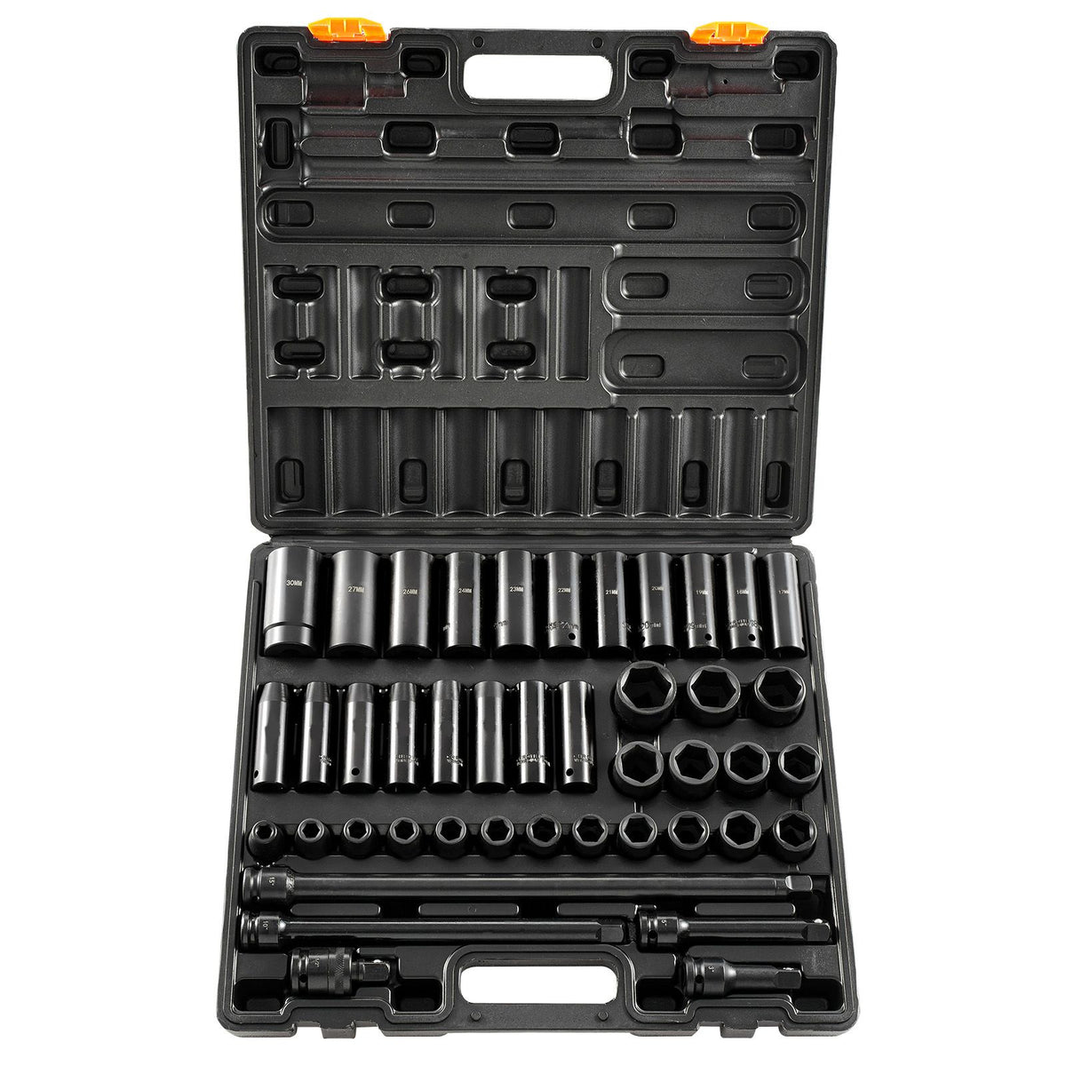 Impact Socket Set 43 Piece Impact Sockets, Standard Socket Assortment, Drive Socket Set 6-Point Sockets Metric 9-30mm (Standard/Deep)