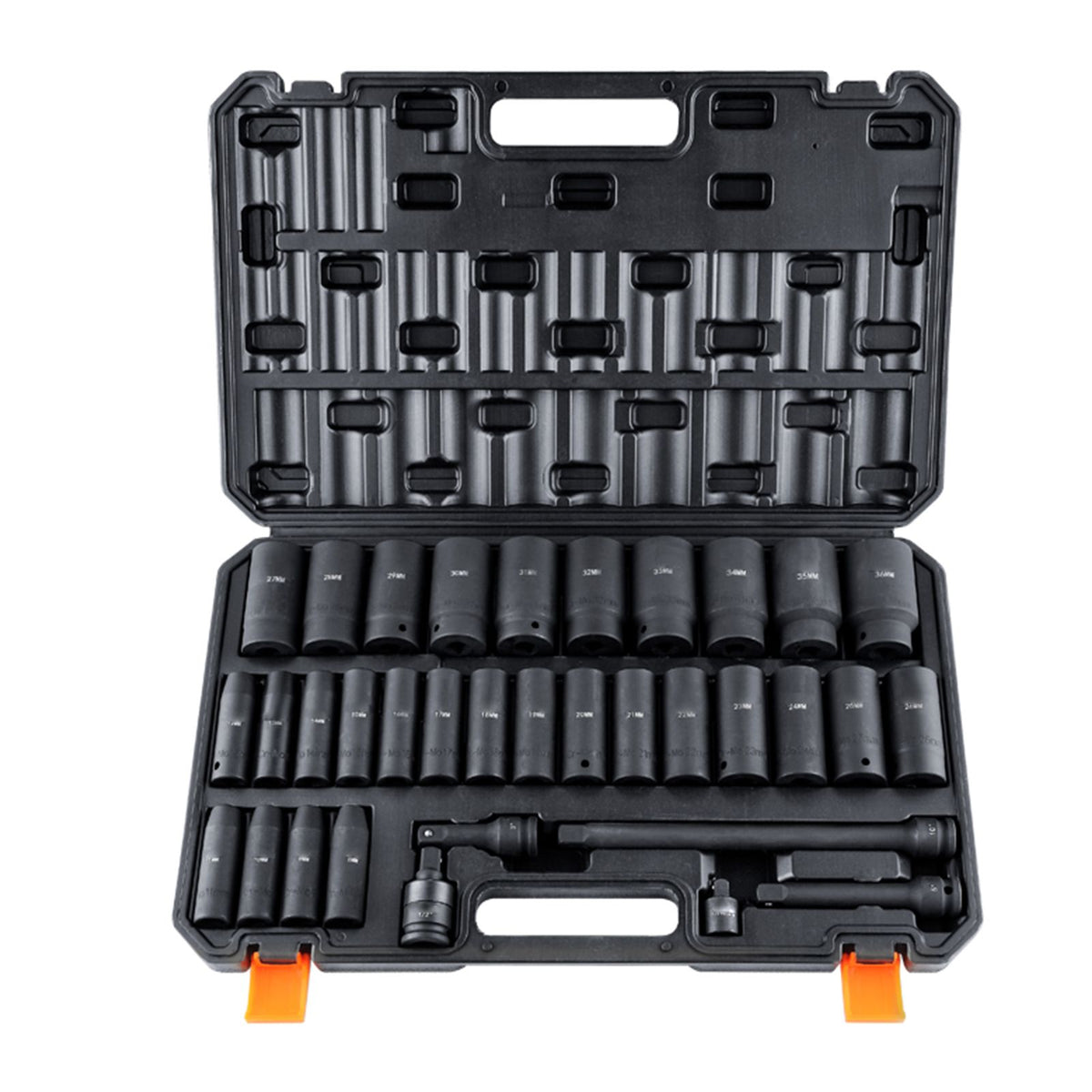 1/2" Drive Deep Impact Socket Set, 34pcs Socket Set Metric （8-36mm） 6 Point Cr-MO Alloy Steel for Auto Repair, Rugged Construction, Includes Heavy Duty Storage Case