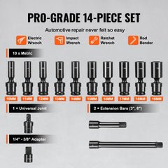 360 Degree Swivel Impact Sockets Set 14pcs 6-Point 3/8in Drive Socket Set