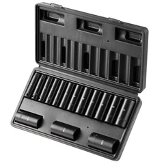 3/8" Drive Impact Socket Set, 15 Piece Deep Socket Set Metric 8-22mm, 6 Point Cr-Mo Alloy Steel for Auto Repair, Easy-to-Read Size Markings, Rugged Construction, Includes Storage Case