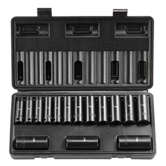 3/8" Drive Impact Socket Set, 15 Piece Deep Socket Set Metric 8-22mm, 6 Point Cr-Mo Alloy Steel for Auto Repair, Easy-to-Read Size Markings, Rugged Construction, Includes Storage Case
