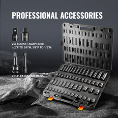Impact Sockets Set 59pcs 6-Point 3/8" & 1/2" Drive Bit Ratchet Tool Kit