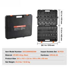 Impact Sockets Set 59pcs 6-Point 3/8" & 1/2" Drive Bit Ratchet Tool Kit