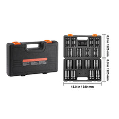 Impact Sockets Set 8pcs 6-Point 1" Drive Bit Ratchet Tool Kit Case