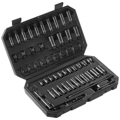 1/4" Drive Impact Socket Set, 55 Piece Deep & Shallow Socket Set SAE 5/32"-9/16" and Metric 4-15mm, 6 Point CR-V Alloy Steel for Auto Repair, Easy-to-Read Size Markings, Storage Case