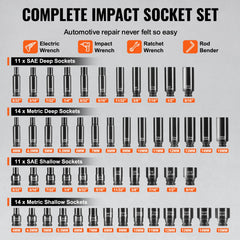1/4" Drive Impact Socket Set, 55 Piece Deep & Shallow Socket Set SAE 5/32"-9/16" and Metric 4-15mm, 6 Point CR-V Alloy Steel for Auto Repair, Easy-to-Read Size Markings, Storage Case