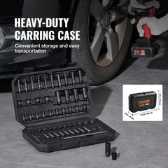 1/4" Drive Impact Socket Set, 55 Piece Deep & Shallow Socket Set SAE 5/32"-9/16" and Metric 4-15mm, 6 Point CR-V Alloy Steel for Auto Repair, Easy-to-Read Size Markings, Storage Case