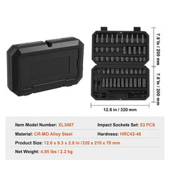 1/4" Drive Impact Socket Set, 55 Piece Deep & Shallow Socket Set SAE 5/32"-9/16" and Metric 4-15mm, 6 Point CR-V Alloy Steel for Auto Repair, Easy-to-Read Size Markings, Storage Case